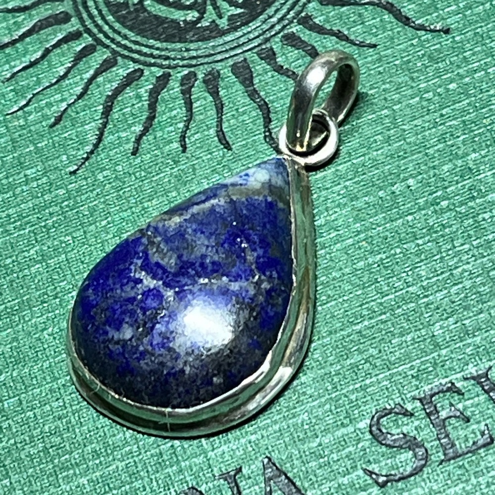 Natural Lapis Lazuli Teardrop Pendant 925 Sterling Silver Stone Necklace Charm